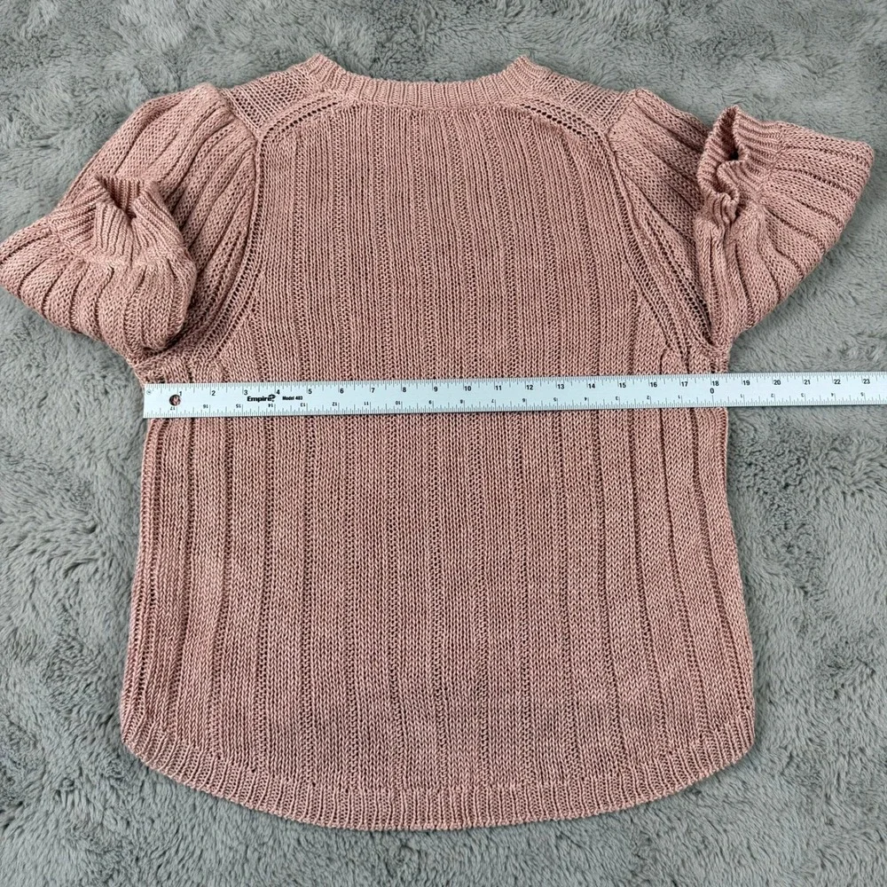 J.Crew Linen Knit Top Puff Sleeve Ribbed Crewneck Sweater Salmon‎ Pink L